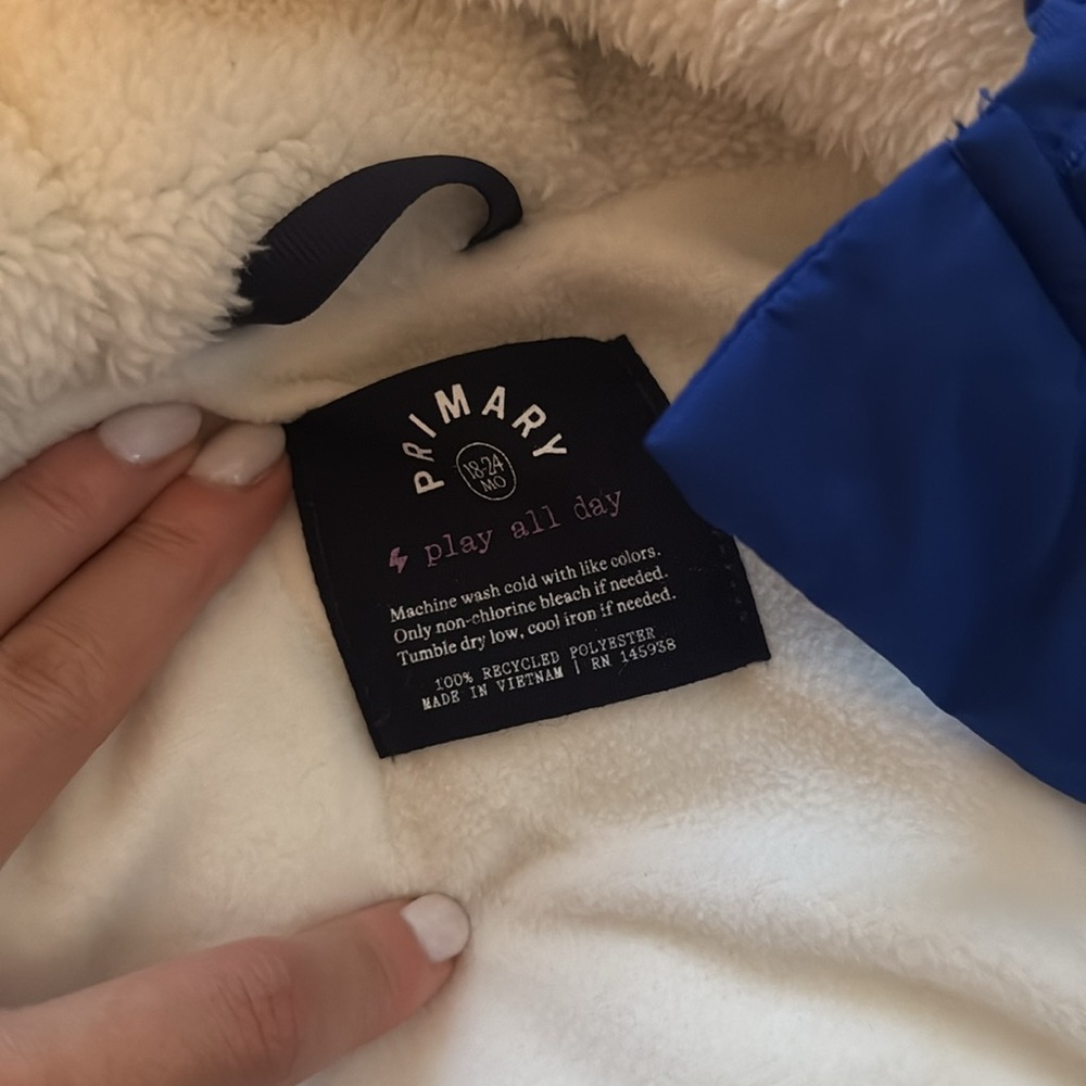 Primary Royal Blue Puffer Footie One-Piece with Hood - Picture 2 of 3